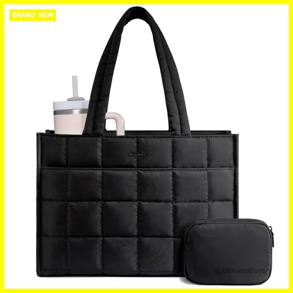 Large Puffer Tote Bag with Laptop Compartment, 15.6 Inch, 25L Capacity